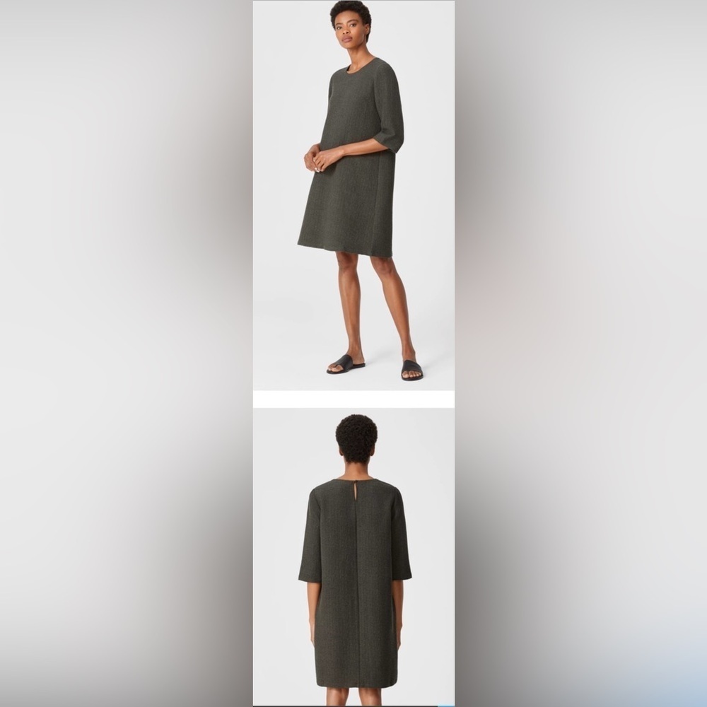 EILEEN FISHER Textured Cotton Ripple Dress 3/4 Sleeves Career Office Size XS - Picture 3 of 8